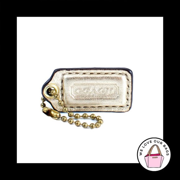 1.5" Small COACH GOLD LEATHER Brass Key Fob Bag Charm Keychain Hang Tag - Picture 1 of 1